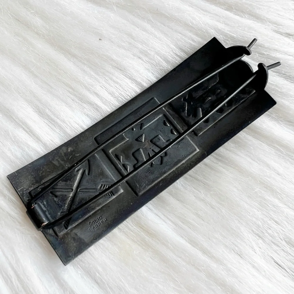 VINTAGE Solid Copper Southwestern Clip Barrette • Thunderbird Arrows Horse NWT